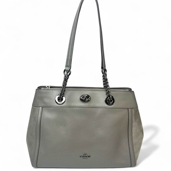 Coach Turnlock Edie Leather & Suede Carryall Bag - Picture 1 of 9